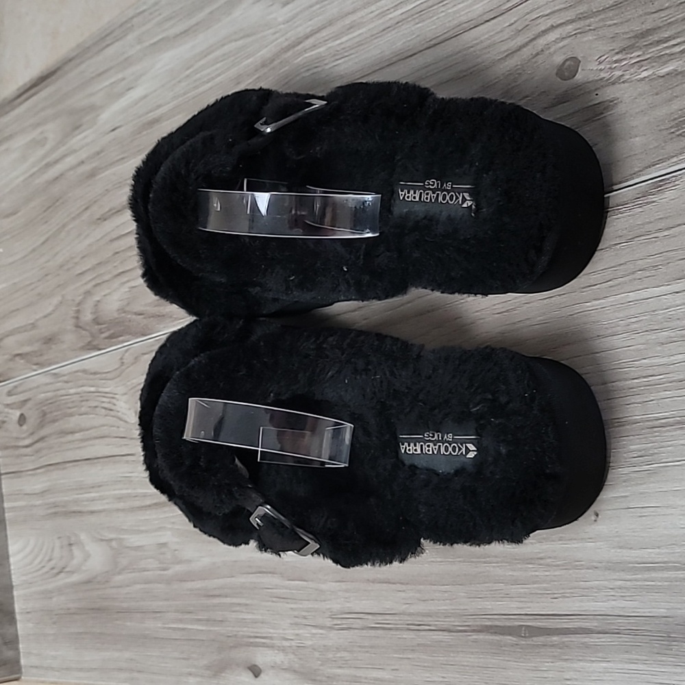 Koolaburra by UGG Fur-ah Black Faux Fur Slide Sandals Women’s Size 7 Buckle - Picture 4 of 10